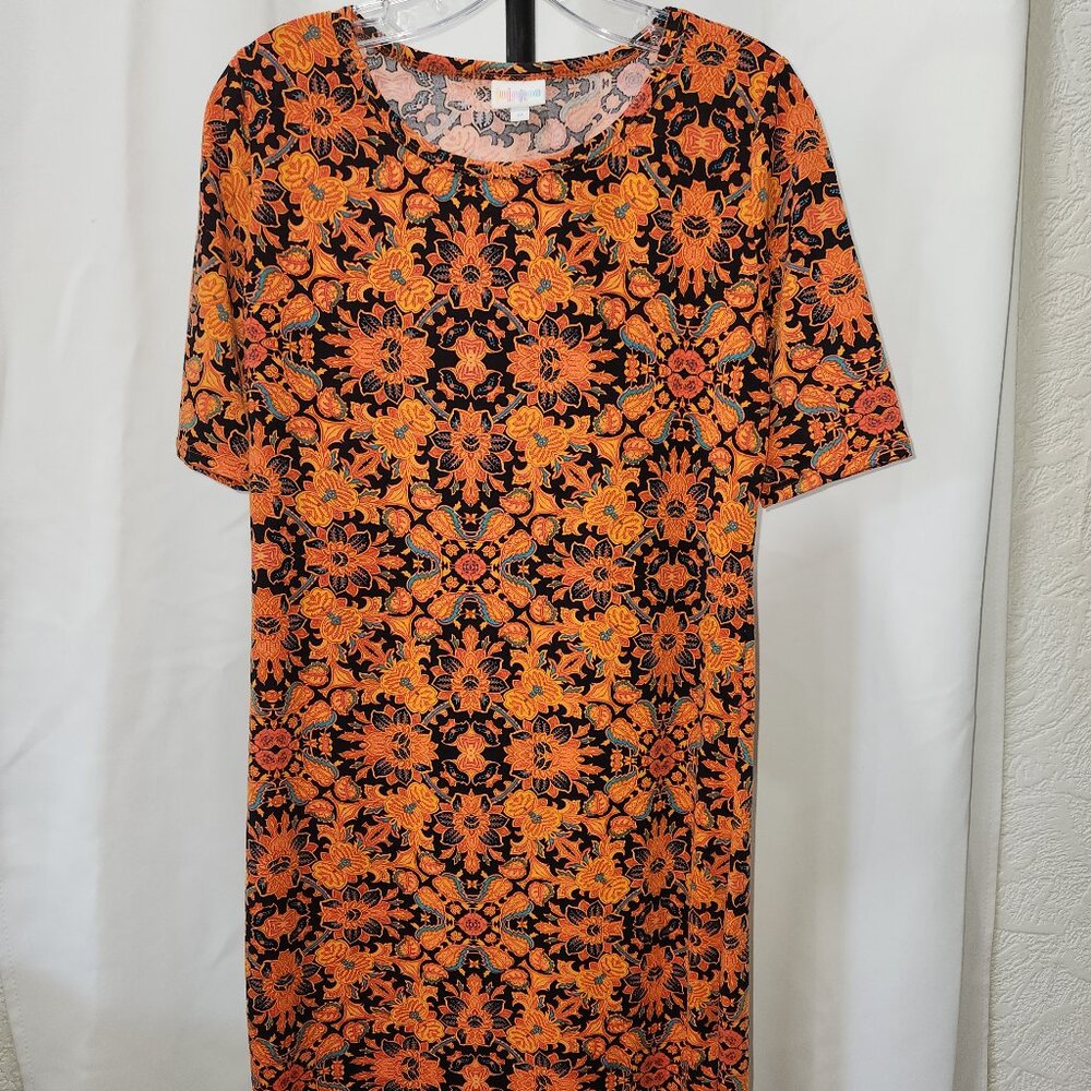 LuLaRoe Multicolor Julia Dress Fall color tee style